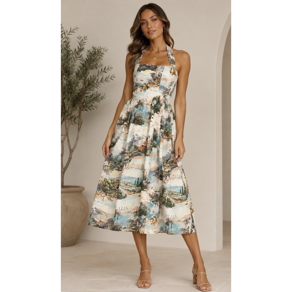 White Closet Elements Scenic Italy drop waist Dress Women's Medium Linen Blend
